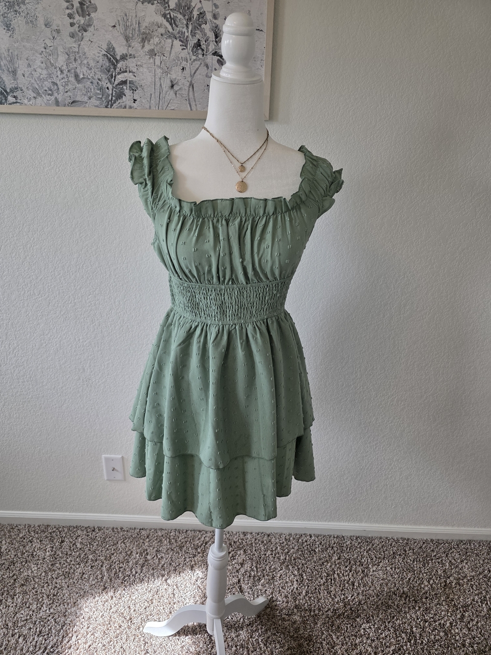 Smocked Waist Ruffled Sundress in Sage Green